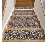 RODAILYCAY Alfombra de henna psicodélica, color marrón, paquete de 15 unidades, 8 x 30 pulgadas, antideslizante, de seguridad, autoadhesiva, para niños, ancianos y mascotas