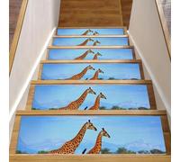 RODAILYCAY Alfombra para peldaños de escalera, dos jirafas caminando pradera africana, paquete de 15 almohadillas antideslizantes para peldaños de escalera, camino de escalera para escalones de madera