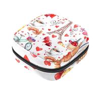 RODAILYCAY Bolsa de almacenamiento para sanitarios, soporte para almohadillas de lactancia, bolsas menstruales con cremallera, Torre Eiffel de París, amor, corazón, té, vino, almohadilla menstrual
