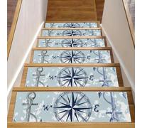 RODAILYCAY Compass Anchor - Alfombra antideslizante para escalones, paquete de 15 unidades, para peldaños de madera en interiores, alfombras de paso de escalera con respaldo de TPE