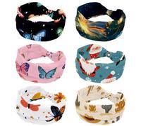 RODAILYCAY Diademas anchas para mujer, mariposas y flores con fondo brillante de universo de sendero, yoga, entrenamiento, sudor, 6 bandas elásticas antideslizantes para el cabello, diademas de nudo