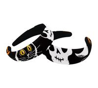 RODAILYCAY Diademas de Halloween con diseño de calavera de gato y calabaza para mujer, diademas gruesas vintage, 2 paquetes de diademas acolchadas de terciopelo para niñas, aros anchos para el pelo
