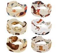 RODAILYCAY Diademas para mujer, 6 paquetes de diademas turbantes suaves, diademas anchas de moda, vintage, occidentales, vaqueras, caballo, rodeo, antideslizantes, elásticas