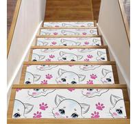 RODAILYCAY Las huellas de gato son bonitas alfombras para escaleras, 15 unidades, 8 x 30 pulgadas, antideslizantes, de seguridad, autoadhesivas, para interiores, para niños, ancianos y mascotas