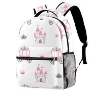 RODAILYCAY Mochila para niños, mochila escolar de castillos coronas, carruajes, princesa, mochila impermeable, mochila casual, bolsa para libros, bolsa para laptop, para hombres y mujeres