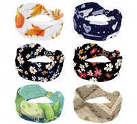 RODAILYCAY Paquete de 6 diademas anchas elásticas con diseño de panda y estrellas de buenas noches, accesorios suaves para el cabello, envolturas de pelo que absorben el sudor para entrenamiento, Yaga