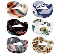 RODAILYCAY Paquete de 6 diademas para niñas y mujeres, diadema ancha con giro cruzado, turbante suave, diadema elástica, lindo panda con patrón de buenas noches, para yoga, entrenamiento