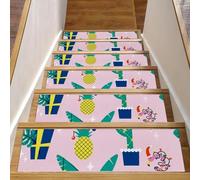 RODAILYCAY Peldaños antideslizantes para peldaños de madera, 15 piezas, diseño de flora y fauna de 30 x 8 pulgadas, alfombras de interior para escaleras, peldaños de agarre de escalera para perros