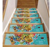 RODAILYCAY Peldaños antideslizantes para peldaños de madera, paquete de 15 unidades, alfombras de pasillo de escalera de 30 x 8 pulgadas, mapa de Asia lugares de interés para perros, niños y ancianos