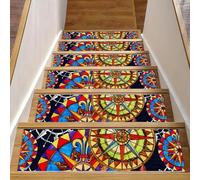 RODAILYCAY Peldaños de escalera para peldaños de madera, brújulas acuarela, 15 piezas, antideslizante, para interiores, lavables a máquina, alfombras para niños, ancianos y mascotas