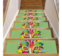 RODAILYCAY Peldaños de escalera para peldaños de madera, retrato de arte pop con diseño de gato, animales y animales, 15 unidades, antideslizante, para interiores, para niños, ancianos, mascotas
