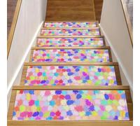 RODAILYCAY Points - Alfombra colorida para peldaños de escalera, 15 piezas, almohadillas antideslizantes de 8 x 30 pulgadas, para peldaños de madera, tapete reutilizable para niños, ancianos, mascotas