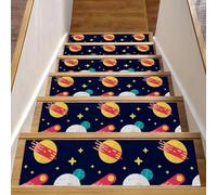 RODAILYCAY Star Celestial Body - Linda alfombra para peldaños de escalera, 15 piezas de 8 x 30 pulgadas, para peldaños de madera en interiores, almohadillas antideslizantes para niños, ancianos y