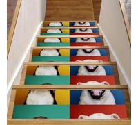 RODAILYCAY Tapete para peldaños de escalera con diseño de retrato de adorables cachorros, 15 almohadillas antideslizantes para peldaños de madera, para interiores, tapete reutilizable para niños
