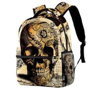 RODAILYCAY Tatoo - Mochila escolar con diseño de calavera, floral, impermeable, mochila informal, bolsa para libros, bolsa para laptop, para hombres y mujeres, Multicolor 1, 29.4x20x40cm/11.5x8x16 in