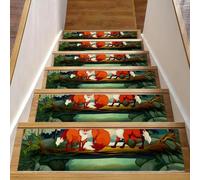 RODAILYCAY Three Foxes over the River - 15 peldaños de escalera de 8 x 30 pulgadas, alfombras de escalera para peldaños de madera en interiores, alfombras antideslizantes para escaleras, tapete de