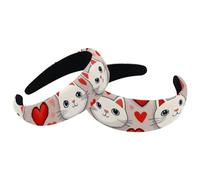 RODAILYCAY Wihte - Diademas de gato con corazón de amor para mujer, diademas gruesas vintage, 2 paquetes de diademas acolchadas de terciopelo para niñas, aros anchos para el pelo