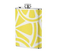 Rodaja de limón amarillo,Frasco de acero inoxidable 304 de 8 oz con funda de cuero sintético, frasco de bolsillo para licor plano para exteriores