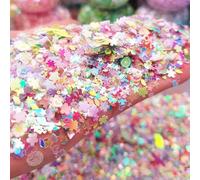 Rodajas de arcilla luminosa caliente y lentejuelas brillantes, mezcla de estrellas, corazones y flores, escamas fluorescentes que brillan en la decoración de uñas, mezcla de 20 gramos