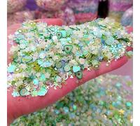 Rodajas de arcilla luminosa caliente y lentejuelas brillantes, mezcla de estrellas, corazones y flores, escamas fluorescentes que brillan en la decoración de uñas, manicura artística, verde claro, 2