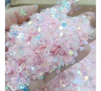 Rodajas de arcilla luminosa caliente y lentejuelas brillantes, mezcla de estrellas, corazones y flores, copos fluorescentes que brillan en la manicura, decoración de uñas, rosa, 20 gramos