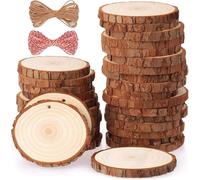 Rodajas de Madera Círculos 6-7 cm 30 pcs Fuyit Discos de Madera Rebanada 10m Cuerda de Cáñamo Maderas Naturales Perforado Con Corteza de Árbol Para Manualidades