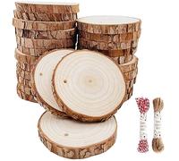 Rodajas de Madera Círculos 7-8 cm 30 pcs Discos de Madera Rebanada 10m Cuerda de Cáñamo Maderas Naturales Perforado Con Corteza de Árbol Para Manualidades