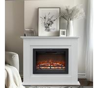 Rodalflame 104cm Chimenea eléctrica con Manto, Caja de Fuego circundante de Madera, Independiente, Brillo de Llama Ajustable, Blanco Marfil, Conjunto de 2