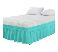 Rodapiés envolventes para cama con caída ajustable, volantes elásticos antipolvo para camas tamaño queen, king, full y twin, lavables a máquina (Azul claro, Queen)