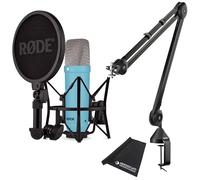 Rode NT1 Signature Blue - Micrófono de estudio azul + trípode de brazo articulado PSA1 negro + paño de microfibra keepdrum