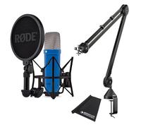 Rode NT1 Signature Cobalt - Micrófono de estudio con brazo articulado PSA-1 y paño de microfibra keepdrum, color azul cobalto