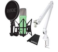 Rode NT1 Signature Green - Micrófono de estudio verde + trípode de brazo articulado PSA1 W PLUS blanco + paño de microfibra keepdrum