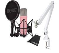 Rode NT1 Signature Pink - Micrófono de estudio rosa + PSA1 W Plus trípode articulado blanco + paño de microfibra keepdrum