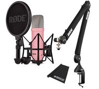 Rode NT1 Signature Pink - Micrófono de estudio rosa + trípode de brazo articulado PSA-1 Plus negro + paño de microfibra keepdrum