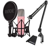 Rode NT1 Signature Pink - Micrófono de estudio rosa + trípode de brazo articulado PSA1 negro + paño de microfibra keepdrum