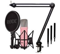 Rode NT1 Signature Pink - Micrófono de estudio + trípode de brazo articulado keepdrum MS138, color negro