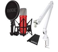 Rode NT1 Signature Red - Micrófono de estudio rojo + PSA1 W Plus trípode articulado blanco + paño de microfibra keepdrum