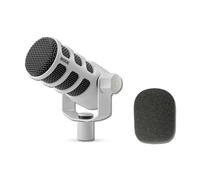 Rode PodMic - Micrófono cardioide dinámico de transmisión (blanco) con parabrisas de espuma Rode WS2 y cable XLR