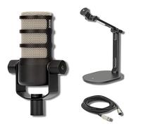 Rode PodMic Micrófono dinámico de transmisión con soporte de escritorio Rode 2 (DS2), cable XLR y paño de pulido StreamEye