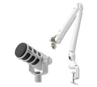 RODE PodMic - Micrófono dinámico para podcasting (blanco) con brazo de estudio profesional RODE PSA1+ (blanco) y cable XLR