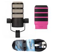 Rode Podmic - Micrófono profesional para podcast + WS14P Deluxe Pop Guard rosa + cable XLR Keepdrum