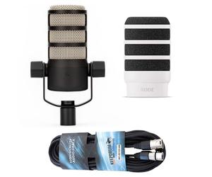 Rode Podmic - Micrófono profesional para podcast + WS14W Deluxe Popschutz Blanco + Cable XLR keepdrum