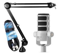Rode Podmic USB XLR - Micrófono dinámico para locutor, color blanco, con soporte de brazo articulado PSA-1 y cable XLR keepdrum