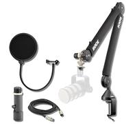 Rode PSA1+ Pro Studio Brazo de brazo para podcasting y transmisión con filtro pop de micrófono Gator, cable XLR de grado profesional y paño de pulido StreamEye