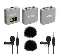 Rode Wireless GO Gen 3 - Micrófono inalámbrico de 2 canales, color gris piedra con 2 micrófonos Lavalier GO y 2 protectores de pelo Keepdrum