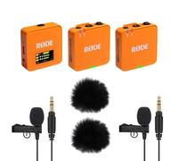 Rode Wireless GO Gen 3 - Micrófono inalámbrico de 2 canales, color naranja con 2 micrófonos Lavalier GO y 2 protectores de pelo Keepdrum