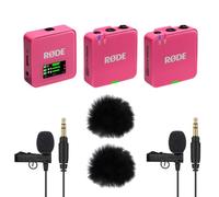 Rode Wireless GO Gen 3 - Micrófono inalámbrico de 2 canales, color rosa con 2 micrófonos Lavalier GO y 2 protectores de pelo Keepdrum
