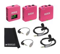Rode Wireless GO Gen 3 - Micrófono inalámbrico de 2 canales, color rosa con 2 micrófonos Smartlav+ y 2 adaptadores SC3 y paño keepdrum