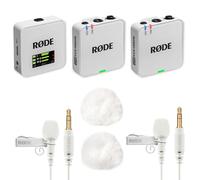 Rode Wireless GO Gen 3 - Sistema inalámbrico de micrófono de 2 canales, color blanco, con 2 micrófonos Lavalier GO y 2 protectores de viento Keepdrum WH