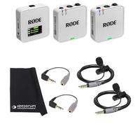 Rode Wireless GO Gen 3 - Sistema inalámbrico de micrófono de 2 canales, color blanco con 2 micrófonos Smartlav+ y 2 adaptadores SC3 y paño keepdrum